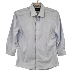 Wilkes & Riley‎ Non Iron Dress Shirt Blue Micro Check Tailored Fit 17 32/33 Mens